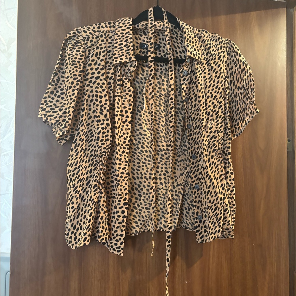 J. Crew Tan and Black Leopard Print Short Sleeve Button-Down
